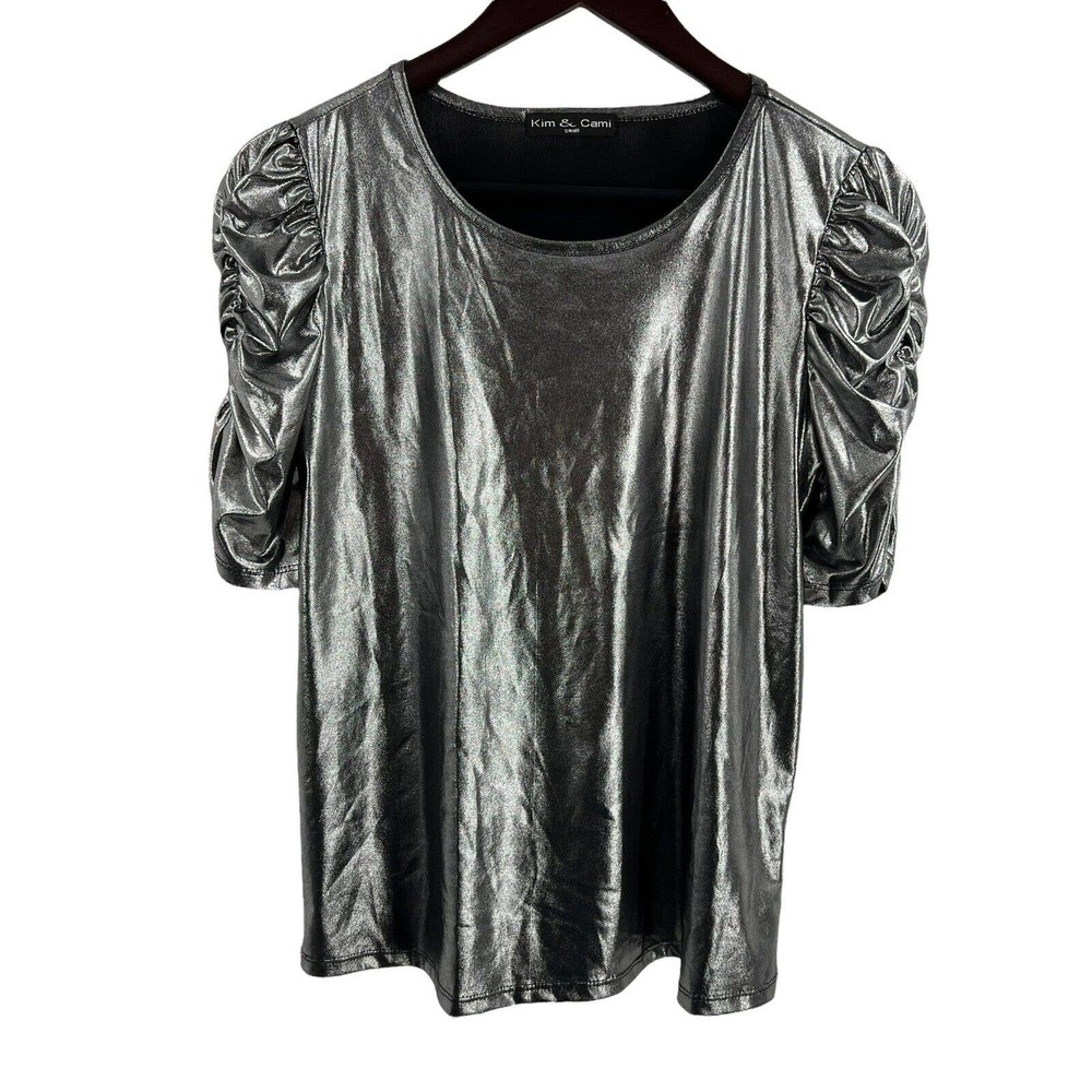 Kim and Cami Silver Top Shirred Sleeve Size‎ Small